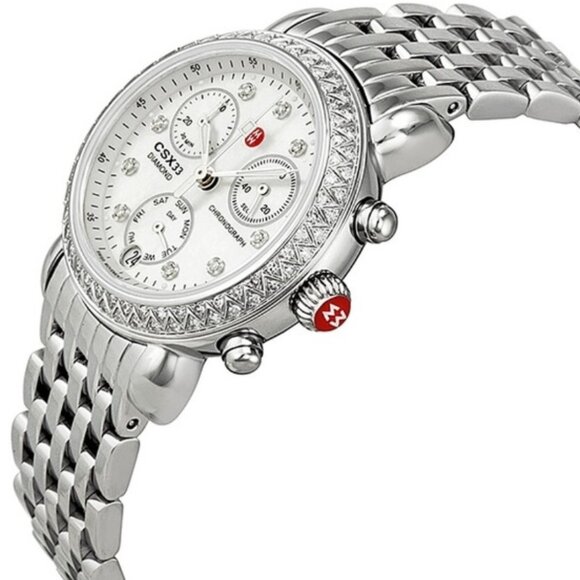 $1845 Michele CSX Diamond Bezel Chronograph Watch w Box Extra Links & Batteries main image 9